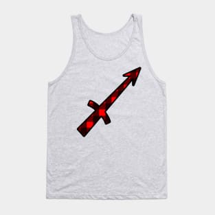 Sagittarius Zodiac Horoscope Symbol in Black and Red Buffalo Plaid Tank Top